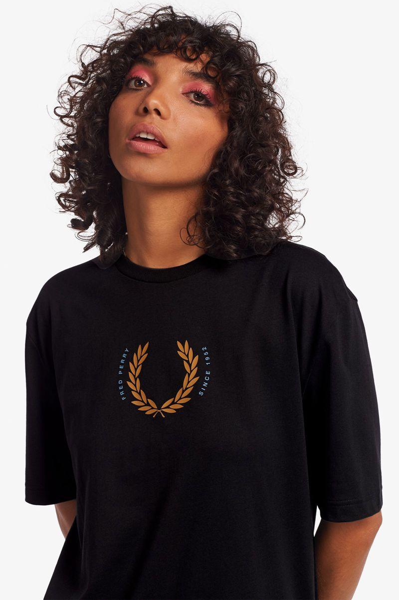 Black Fred Perry Laurel Wreath Women's T Shirts | PH 2038UZGT